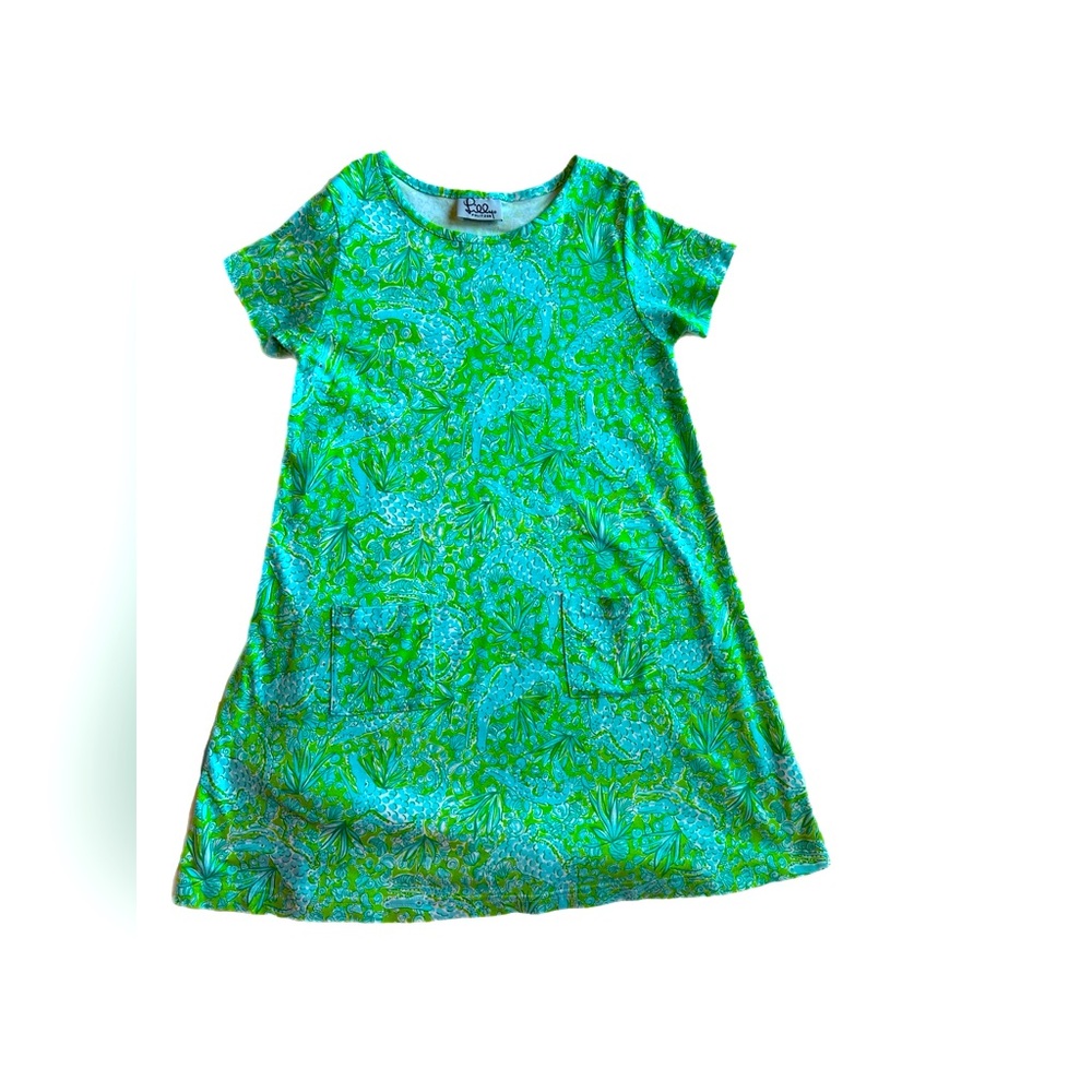 🌴 Lilly Pulitzer Girls' Dress – Size 14 – Bright Green, Turquoise & White – Fun